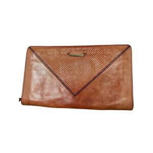 Linea Pelle Grayson Clutch Genuine Leather Studded Detail Orange / Red